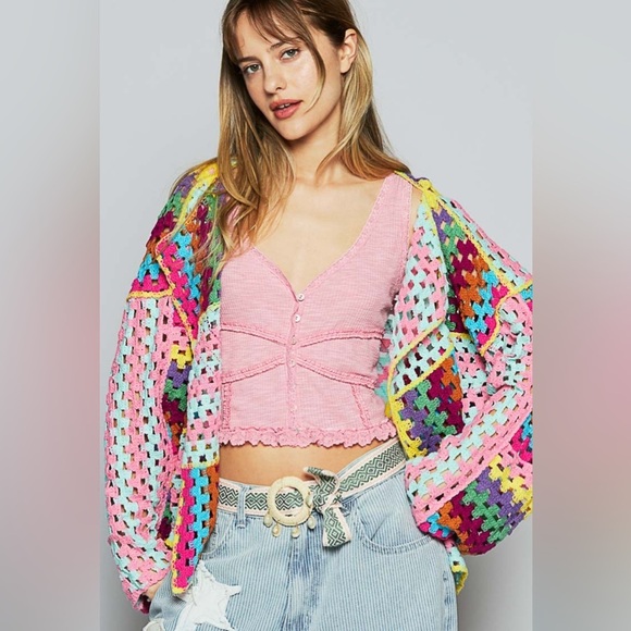 POL One Size Multicolor Crochet Women's Cardigan - Picture 1 of 3